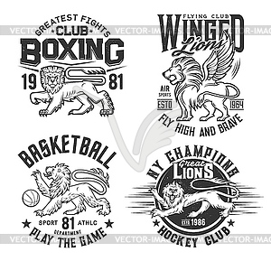 Lion animal t shirt print, basketball, hockey club - white & black vector clipart