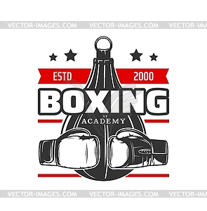 Boxing sport icon, boxer gloves and punching bag - vector clip art