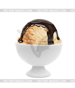 Мороженое с фруктами, ванильное мороженое в белой миске - векторизованное изображение
