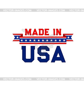 Made in USA label with United State flag ribbon - vector image