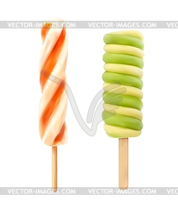 Spiral ice cream, frozen juice dessert or popsicle - vector clipart