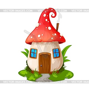 Fairy mushroom house gnome dwelling on green field - vector clipart