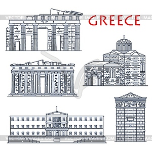 Greece architecture, Athens buildings landmarks - vector clipart