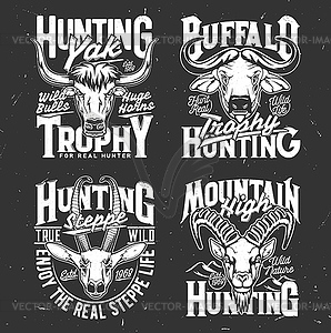 Tshirt print with goat, buffalo, yak and gazelle - vector clipart / vector image