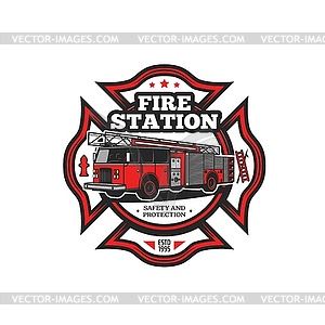 Firefighting symbol with fire truck icon - vector image