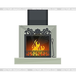 Home fireplace or wood burning heart with flame - vector image