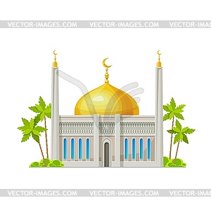 Muslim mosque, Islam religion temple building icon - vector clipart