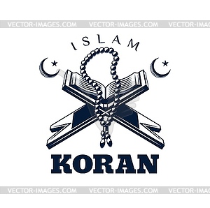 Koran book icon, Islam Quran and beads - vector clipart