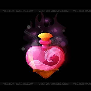Мультяшный бутылка любовного зелья, колба в форме сердца - графика в векторном формате
