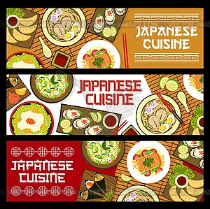 Japanese food cuisine banners, dishes, meals menu - vector clip art