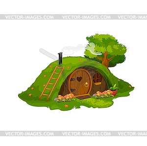 Fairytale hobbit or dwarf house, home under hill - royalty-free vector image