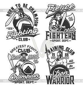 Tshirt prints with gladiator warriors with swords - vector clipart