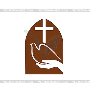 Christianity religion symbol, cross, dove of peace - vector clipart