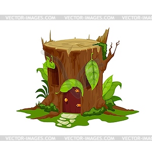 Cartoon fairytale stump house, stub home - vector image