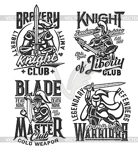 Tshirt prints with knight warriors with sword - vector EPS clipart
