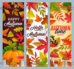 Hello Autumn banners with falling leaves - vector clip art