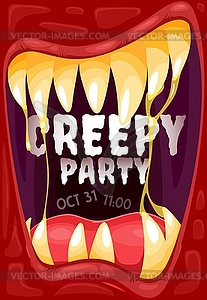 Halloween vampire mouth poster of monster party - vector clipart