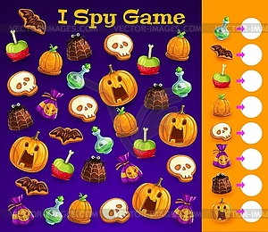 Children I spy game template with Halloween treats - vector clip art