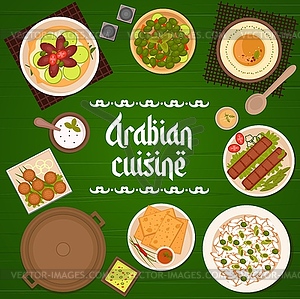 Arabian food meals, dishes menu cover template - vector image