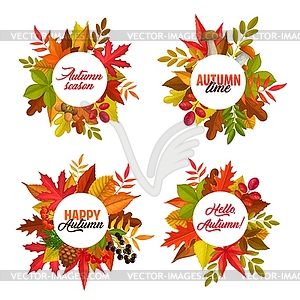 Autumn season round frames fallen leaves - vector EPS clipart