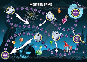 Halloween monsters path board game template - vector clip art