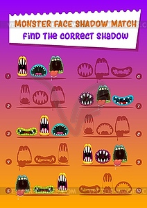 Monster face shadow match kids game education task - vector EPS clipart
