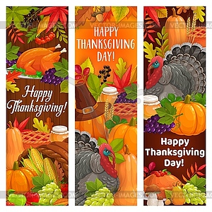 Thanksgiving holiday turkey, harvest, cornucopia - vector image