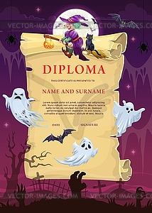 Children diploma template with Halloween monsters - vector clipart