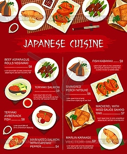 Japanese cuisine menu template Japan meals - vector image