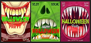 Halloween party flyers with monster mouths - vector image