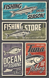 Fishing retro banners, vintage cards set - vector image