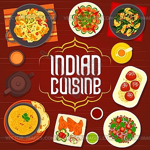 Indian cuisine menu cover, dishes of spice food - vector clipart