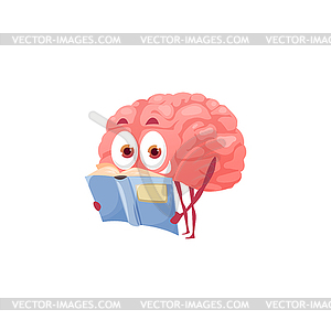 Smart cartoon brain reading book, mental health - vector image