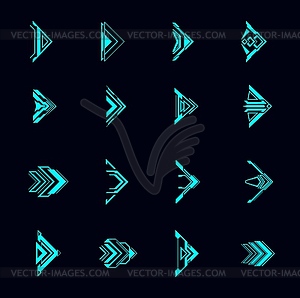 Hud arrows, futuristic navigation pointers set - vector clipart