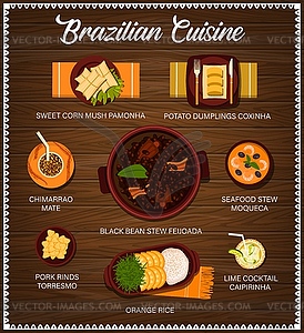 Brazilian cuisine Brazil meals cartoon menu - vector clipart