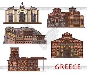 Greece, Athens architecture, church and monastery - vector image