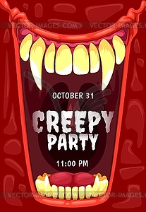 Halloween horror party invitation, vampire mouth - vector image