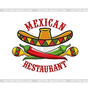 Mexican restaurant icon, sombrero, maracas, pepper - vector clipart / vector image