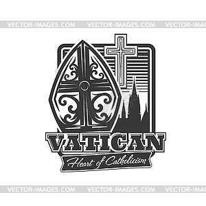 Vatican icon, pope tiara, catholic crucifix symbol - vector clipart