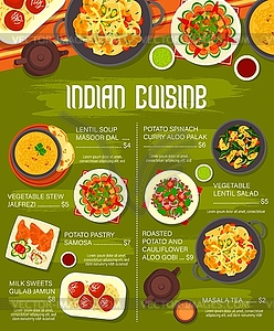 Indian cuisine menu, spice vegetable food - vector clipart