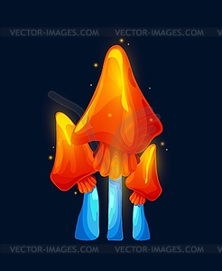 Fantasy magic sparkling red mushrooms, alien plant - vector clipart