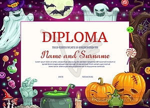 Kids diploma certificate with Halloween monsters - vector clipart