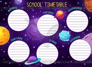 Space timetable with galaxy stars and planets - vector image