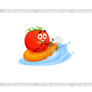 Vegetable character tomato on water tablet isolate - color vector clipart