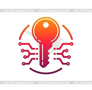 Cyber security and protection key icon - vector clip art