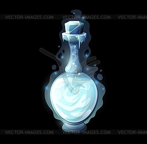 Potion bottle with ice, magic love elixir, poison - vector image