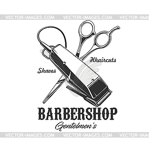 Barbershop shaver and scissors icon, barber shop - vector clip art