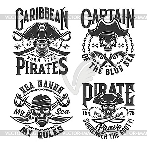 Печать на футболке с пиратским черепом-талисманом в треугольнике - стоковый клипарт