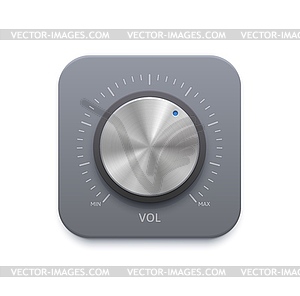 Metallic music sound knob button icon - vector image