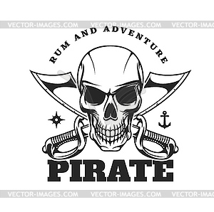 Пиратский значок с страшным черепом и скрещенными саблями - векторизованный клипарт
